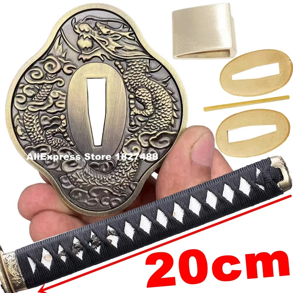 20CM Wakizashi Tsuka Handle Hilt Dragon Tsuba Guard Fuchi Kashira Menuki Habaki Seppa Katana Japanese Samurai Sword Fittings