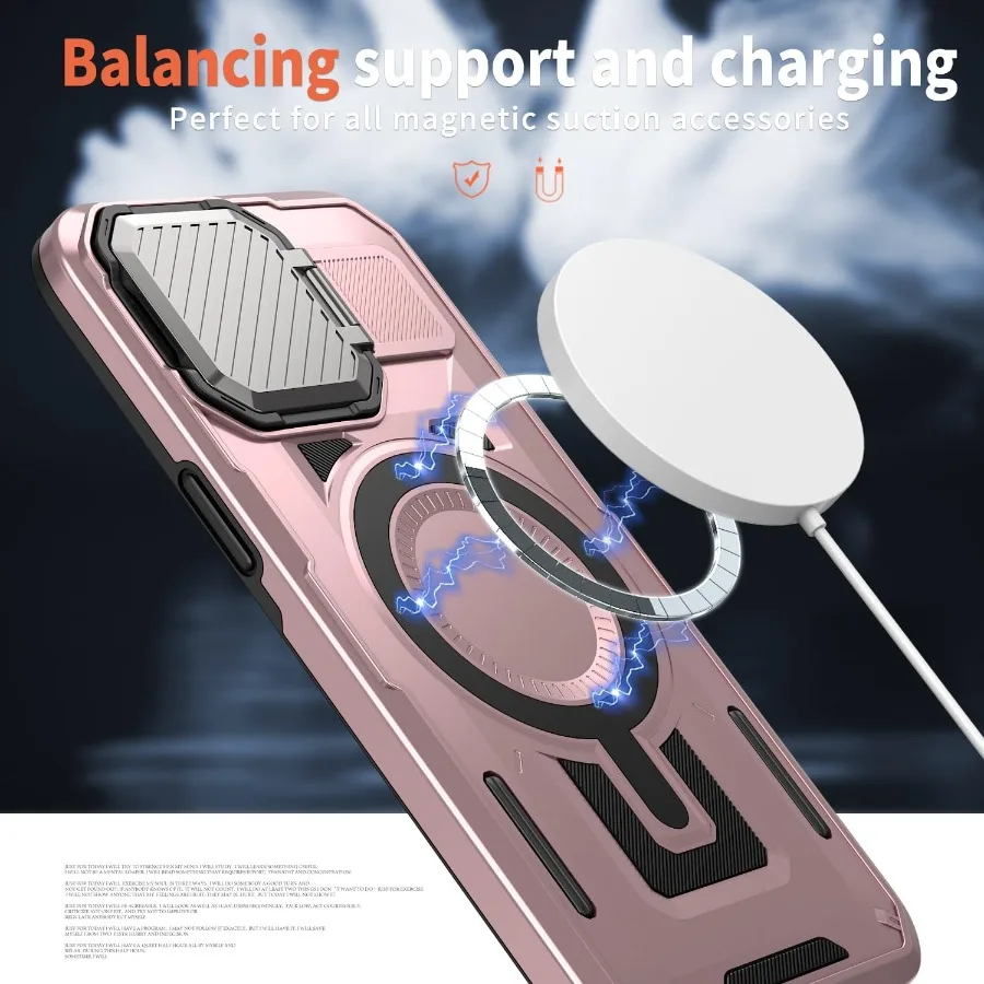 아이폰 15 프로 6.1인치용 마그네틱 폰 케이스 (카메라 커버 및 내장형 킥스탠드 포함, 군사 등급 보호 기능, 호환 가능)