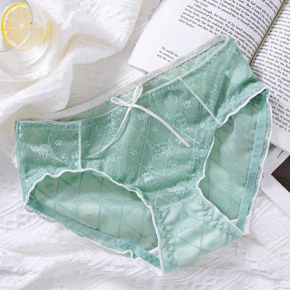 Large female underwear Lace sexy female underwear Cute animal cat girl briefs Soft ice silk underwear female-XXXL