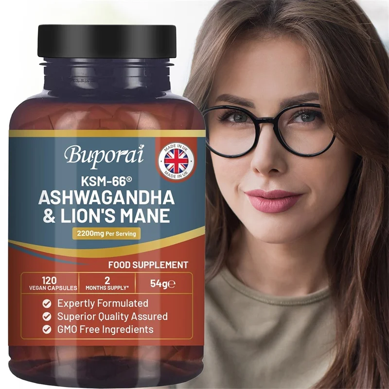 

Ashwagandha and Lion’s Mane - Contains Black Pepper To Support Nervous System Health, Boost Energy Production, Immune Function