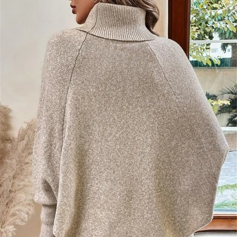 Solid Color Button Bat Shirt Turtleneck Autumn And Winter Pullover Sweater Abbigliamento Donna Autunno Pullovers Sueter Feminino