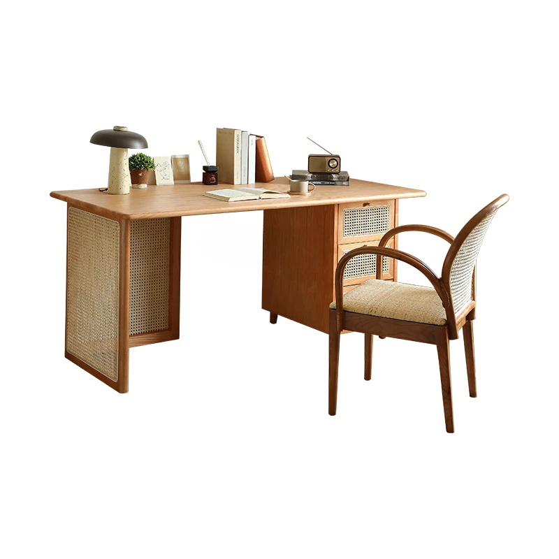 

Solid Wood Desk Bedroom Rattan Writing Desk Small Apartment Simple Drawer Storage Computer Table furniture