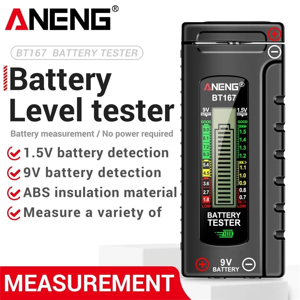 ANENG BT167 แบตเตอรี่เครื่องตรวจจับจอแสดงผล LCD C AA AAA D 9V 1.5V Universal ปุ่มเซลล์เครื่องทดสอบโวลต์ Test Checker Power เครื่องมือวินิจฉัย