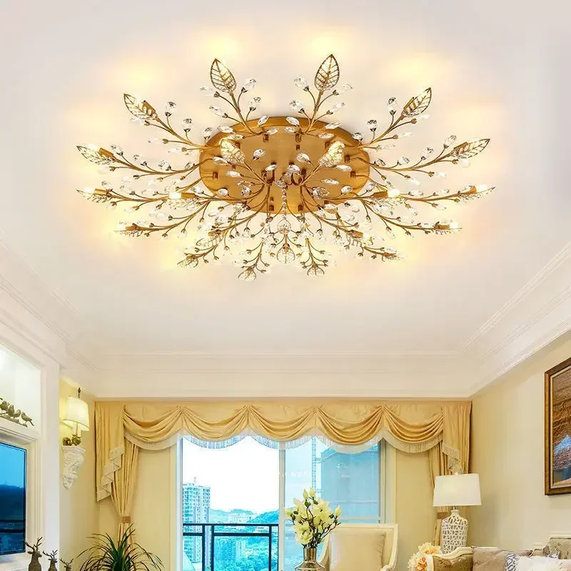 

Led Ceiling Lights Crystals Leaf deco Modern Ceiling Lamp For Bedroom Living room Kitchen Light Surface mounted Nordic Gold Lamp