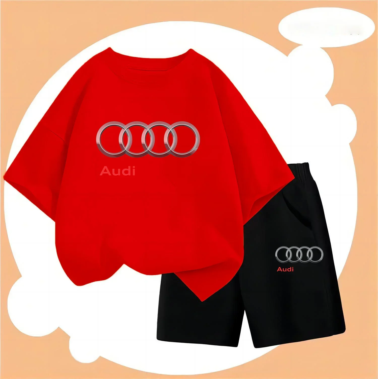 Children\'s summer Casual boy Girls Tracksuit 2-piece Baby Boy Outfits Kids Short sleeve 3-14 Years Fashion Audi T shirt Set