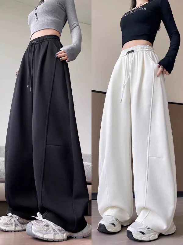 

Женские зимние спортивные брюки с высокой талией и широкими штанинами, свободного кроя, утепленные флисом, белые, больших размеров, с эффектом похудения