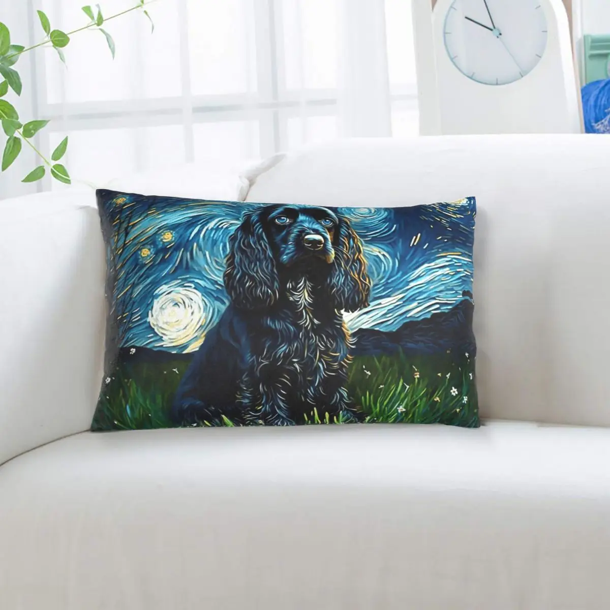 A Cocker Spaniel Puppy Starry Night Rectangle Pillowcase Cushion Cover Decorative Bedroom Bed Home Comfort Throw Pillow