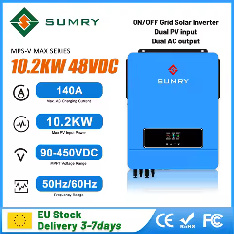 SUMRY Hybrid Solar Inverter 10.2KW ON Off Grid Dual MPPT 48V PV Max 500VDC 160A MPPT Home Solar Charge Controller