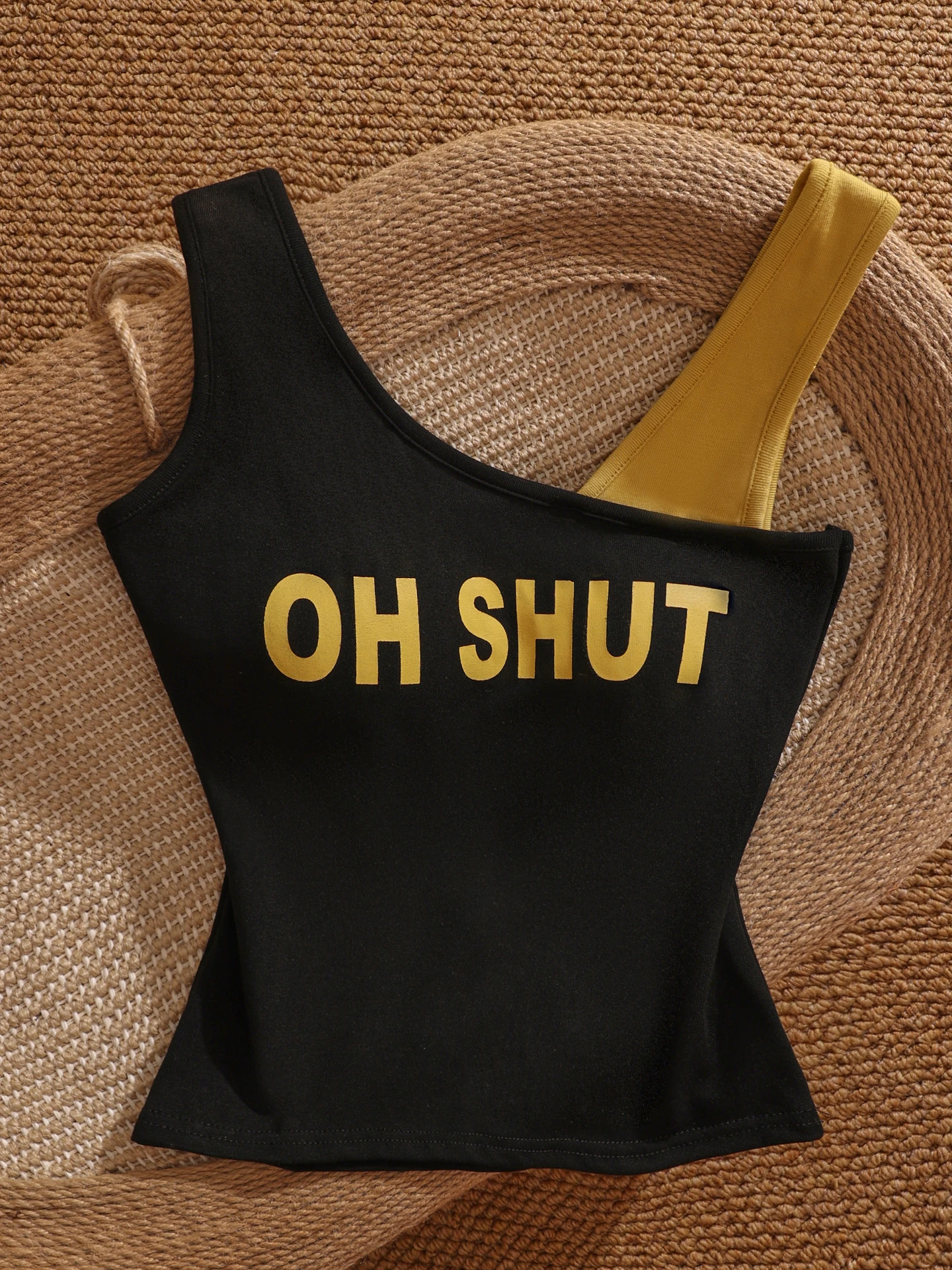 Top Canotta Sexy Retrò con Stampa Lettering Stile Americano, Aderente con Scollo Rotondo, Abbigliamento Casual da Donna