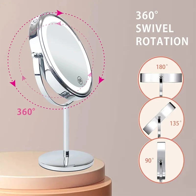 Imagem -05 - Ampliação Led Makeup Mirror com Touch Switch Duplo Lado Carregamento Usb Desktop Vanity Cosméticos Color Light Polegada 10x