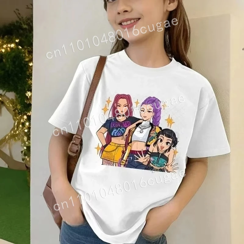 

Top Kids T-shirt KPop Demon Hunters Print Fashion Casual Tops 2025 Movie Crew Neck Cartoon Girls Boy Tee Casual Boy Girl Clothes