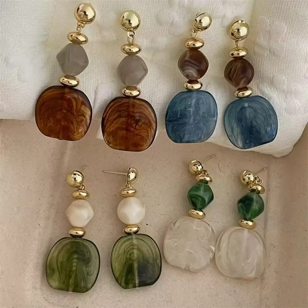 Vintage Blush Resin Earrings – Color-Blocked Drop Earrings for Daily Commute, Banquet, Party & Festival – Gift for Women