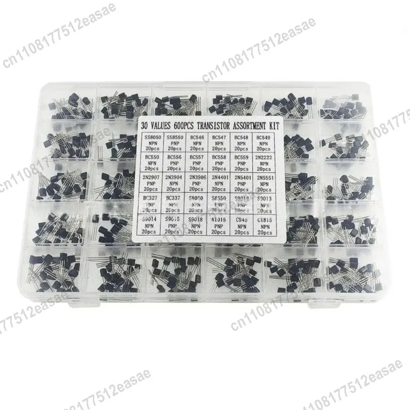 600PCS TO-92 Transistor Assortment Kit, 30 Values 20PCS Each NPN PNP Through-Hole DIY Electronic Components