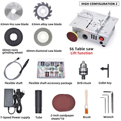 Mini Serra De Mesa com Máquina De Polimento DIY Desktop Máquina De Corte Lift Saw PCB Blade Broca Elétrica Desktop Micro Pequena Motosserra