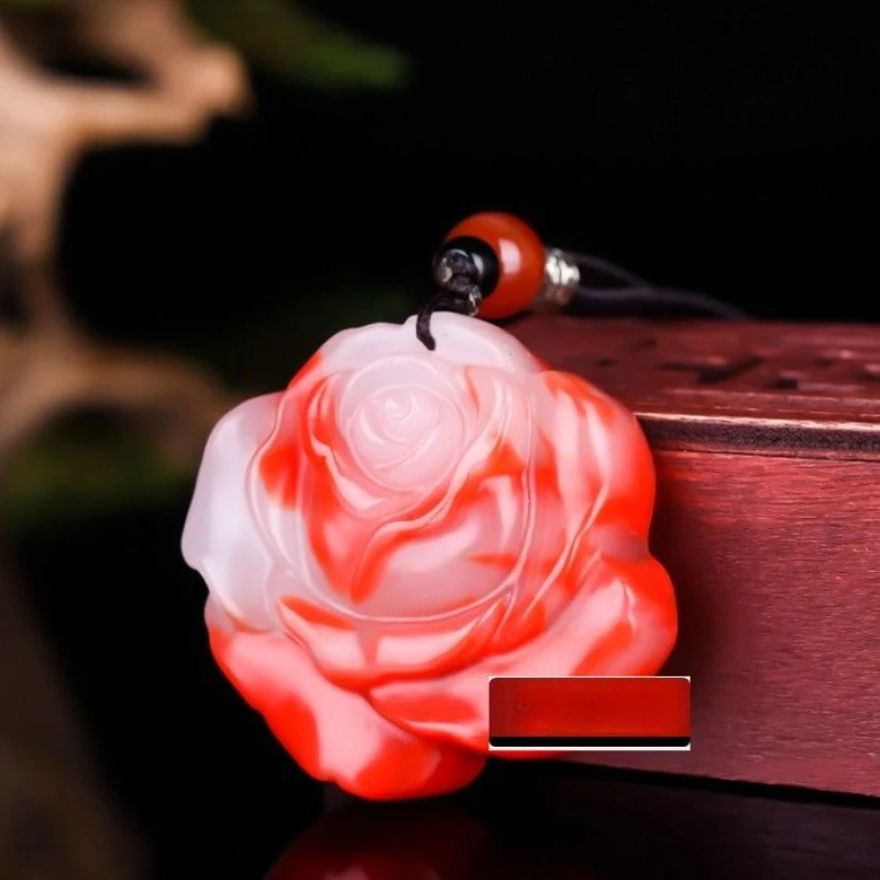 Natural Colorful  Ladies Gold Jade Chicken Blood Jade Colorful Jade Rose Pendants