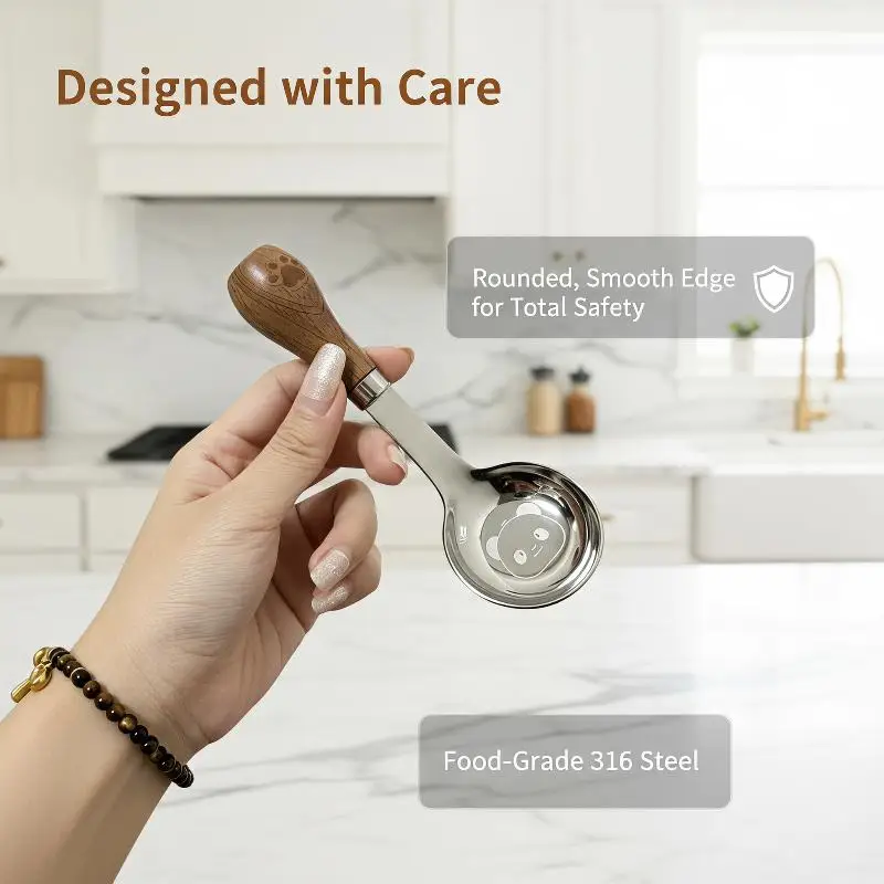 Stainless Steel Short Handle Soup Spoon Lovely Panda Pattern Non-slip Handle Rustproof Utensil for Home Kitchen Restaurant