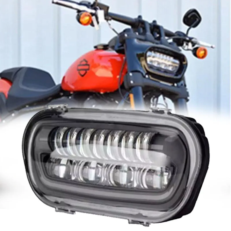 9.8inch Rectangle LED Headlight Assembly Motorcycle Front Head Light Hi/Lo Beam Headlamp For Harley Dyna Fat Bob FXDF 08-17