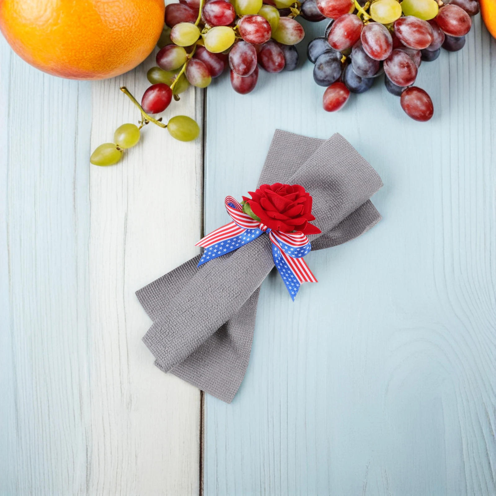 

Napkin Ring Independence Day Holder Creative Buckles Hotel Table Artificial Rose Silk Cloth Rings