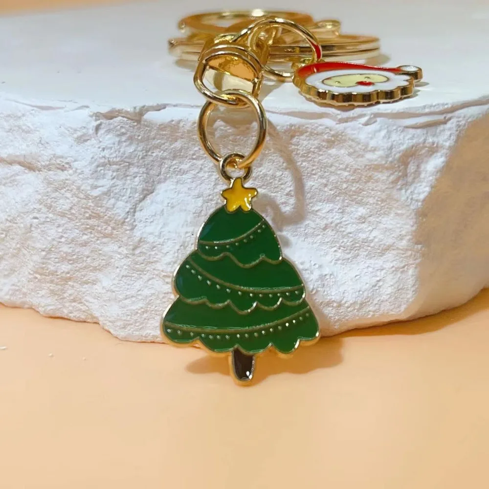 Portachiavi di natale in metallo colorato albero di natale ciondoli di babbo natale portachiavi con fibbia regali di natale