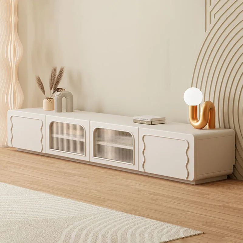 K*-Round Edge Wooden TV Cabinet Apartment Living Room Storage TV Stand Home Use Wholesale Creamy Style TV Cabinet Unit