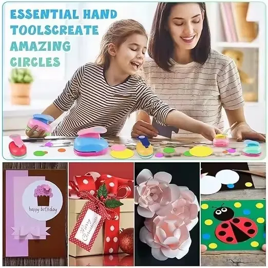 Assorted Circle Punch Set (8/16/25/38/50mm) - Vibrant Paper Craft Tool for DIY Scrapbooking & Card Making （Random Color）