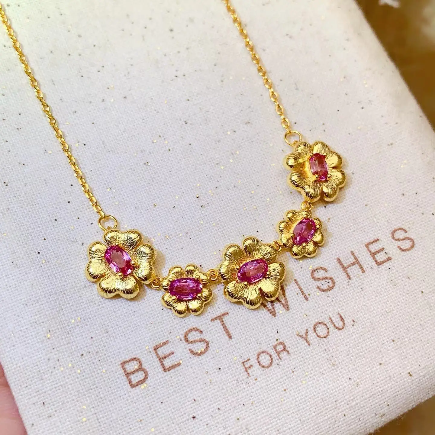 Natural Pink Sapphire Necklace for Wedding 5x3mm Genuine Sapphire Pendant with Certificate Flower Design Silver Necklace