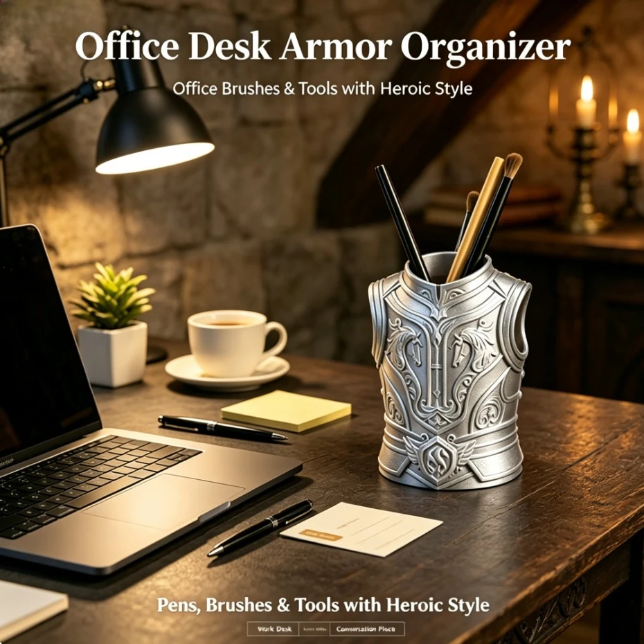 Retro Knight Armor Sculpture Pen Holder Desktop Pen Storage Cup Makeup Brush Holder Holiday Decor Home Office Ornament