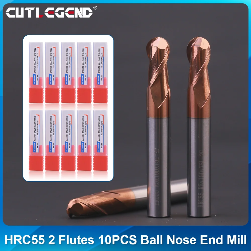 

HRC55 10PCS Ball Nose End Mill Tungsten Carbide Cutter CNC Router Bit Milling Tool R0.5/R0.75/R1/R1.5/R2/R2.5/R3/R4/R5/R6 Radius
