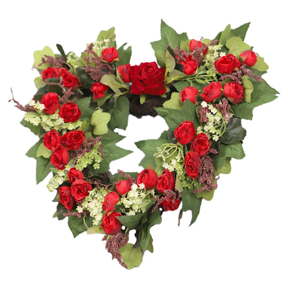 

Valentine's Day Wreath Heart Shaped Flower Garland Decorative Hanging Ornament for Wall Door Wedding Events Romantic Decor
