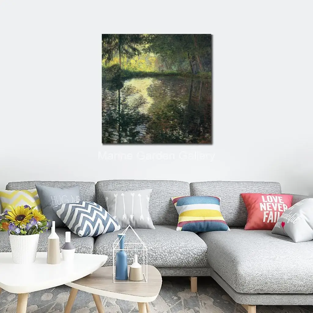 Landscape Canvas Artwork Handmade Claude Monet Oil on Classic Pond Montgeron Masterpiece for Bathroom Office Wall Decor