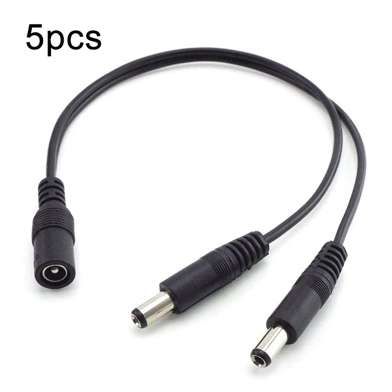 Cable divisor de alimentación de 5 piezas CC, 1 hembra a 2 macho, 2,1x5,5mm, para cámara CCTV, accesorios de seguridad DVR, tira de luz LED