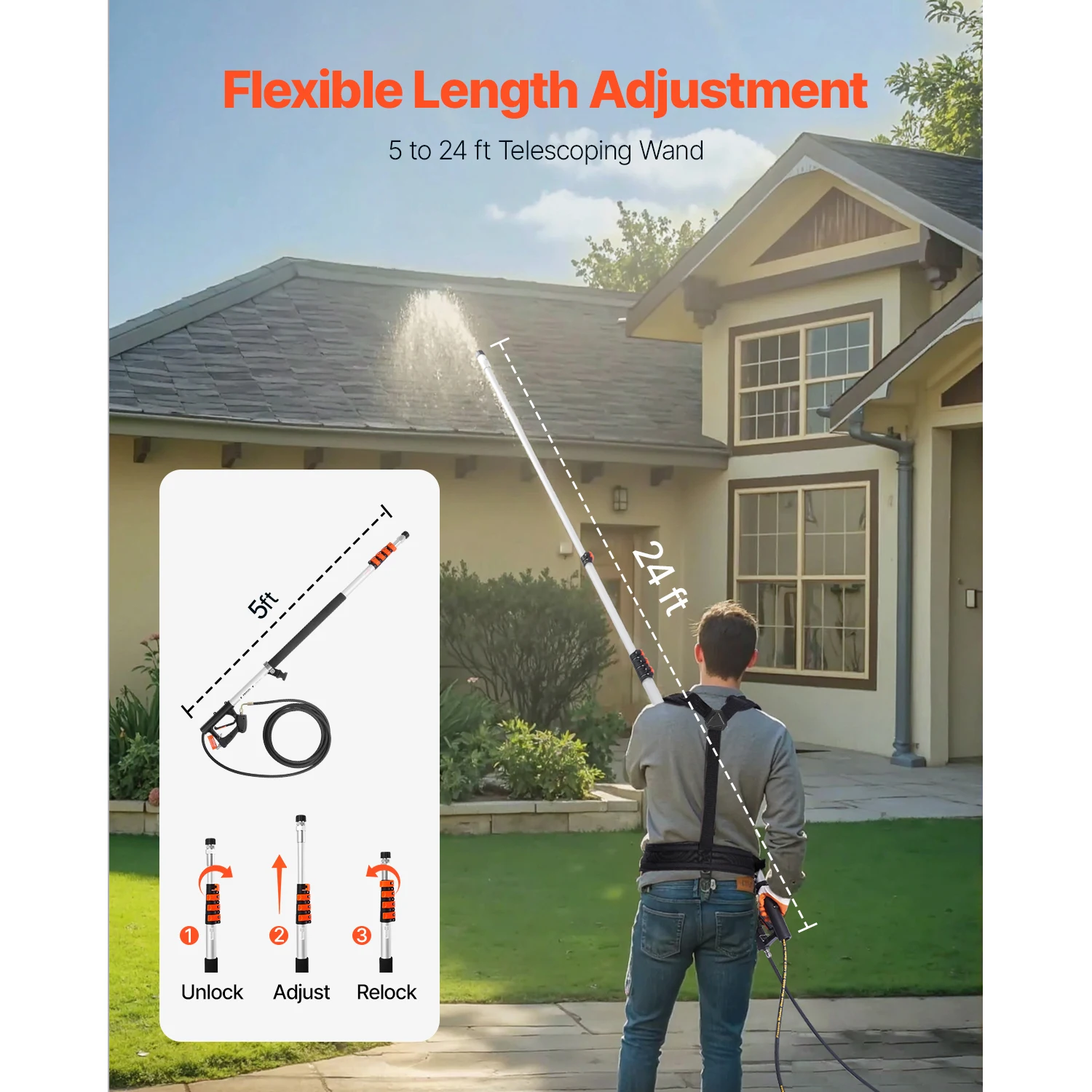 VEVOR Pressure Washer Telescoping Wand 21 ft 4000 psi Telescopic Spray Wand with Power Washer Extension Wands 7 Spray Nozzle