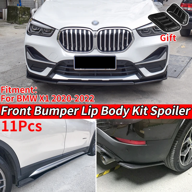 For BMW X1 F48 20 2021 2022 Car Body Kit Front Bumper Splitters Lip Spoiler Side Skirts Extensions Rear Wrap Angle Carbon Look