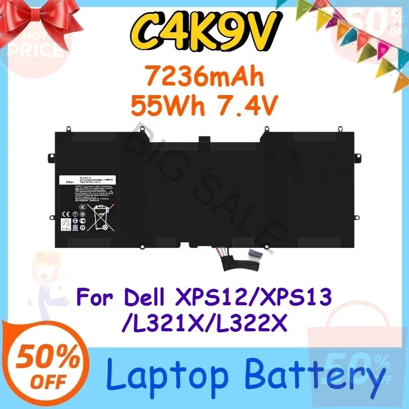 

C4K9V 7236mAh 55Wh 7.4V Laptop Battery for Dell XPS12/XPS13/L321X/L322X Hot Sale