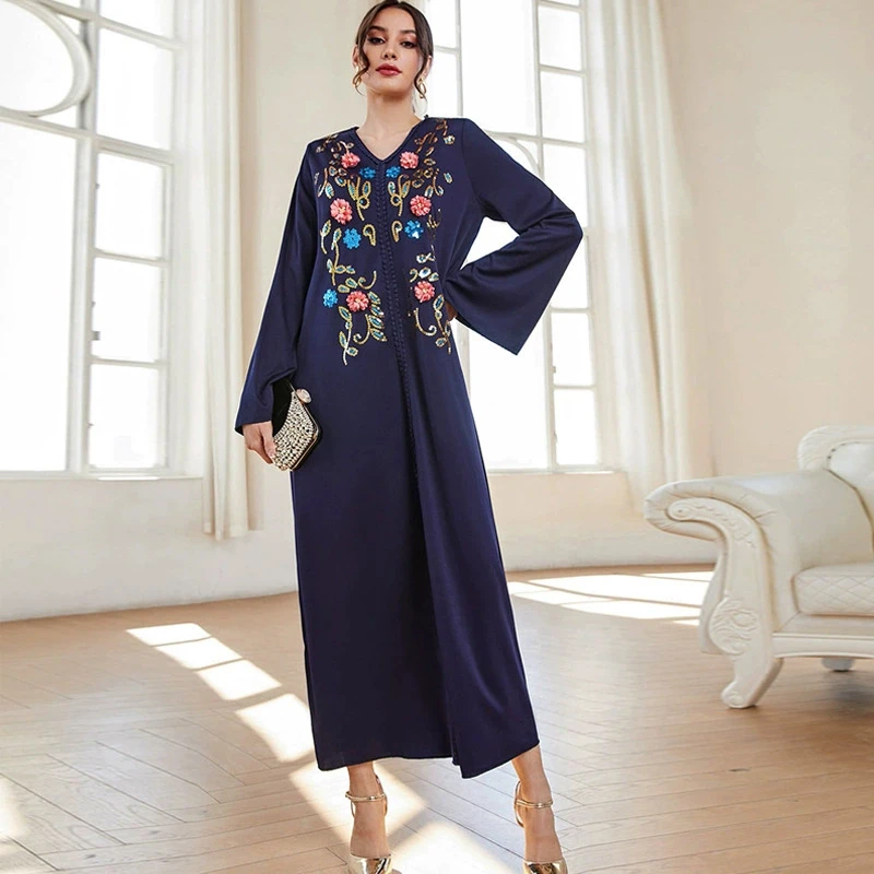 

2024 Autumn Abayas for Women Muslim Fashion Embroidery Casual Maxi Dress Turkey Dubai Eid Ramadan Kaftan Arab Long Gown Jalabiya
