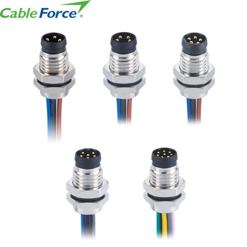 IP67 Waterproof M8 a Code Male/Female Panel Connector 3 4 5 6 8 Pin Front/Rear Mount with Single Wires China Factory Supplier