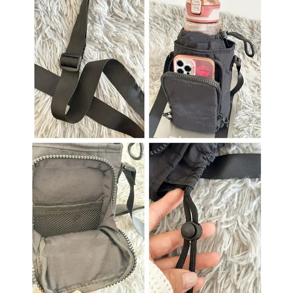 Korean Style Drawstring Bag Water Bottle Holde Water Cup Cover Nylon Shoulder Bag Purse Solid Color Mobile Phone Bag Girls image 3