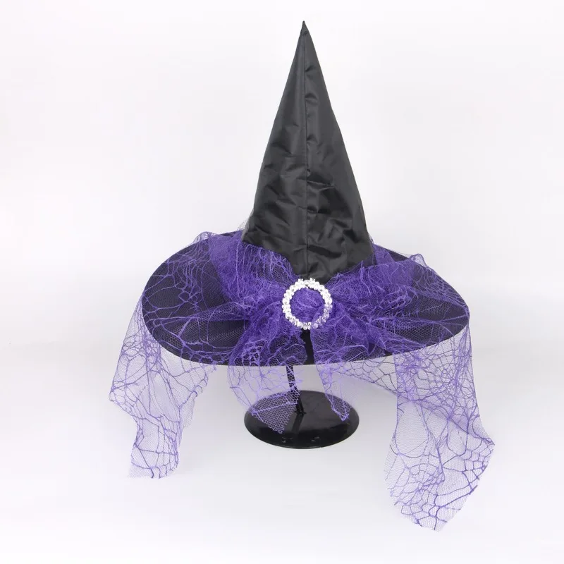 หมวกแม่มดพร้อมดีเทลหัวเข็มขัดผ้าทูลล์ลายดาว - อุปกรณ์เสริมเครื่องแต่งกายฮาโลวีนสำหรับคอสเพลย์และเครื่องประดับศีรษะสำหรับงานปาร์ตี้ธีมต่างๆ