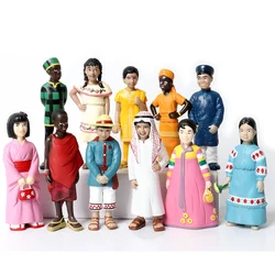 Realistic Plastic Multicultural Character Set Cute People Model Action Figure Korea, Arabic,India Dolls Fun Educational Play Toy