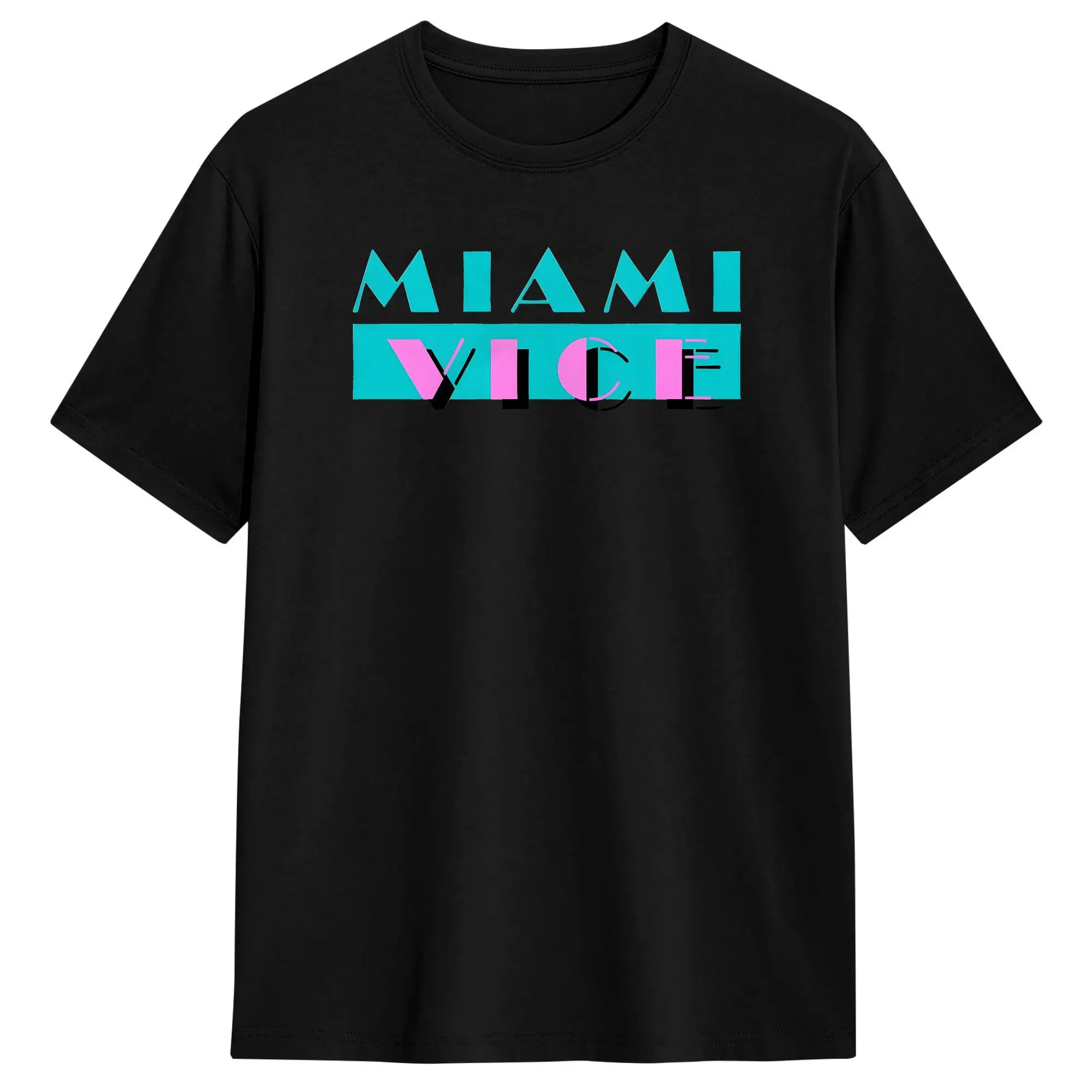 Retro Miami Vice  T-Shirt Men's 100%Cotton Tops Kawaii  Round Neck Short Sleeve