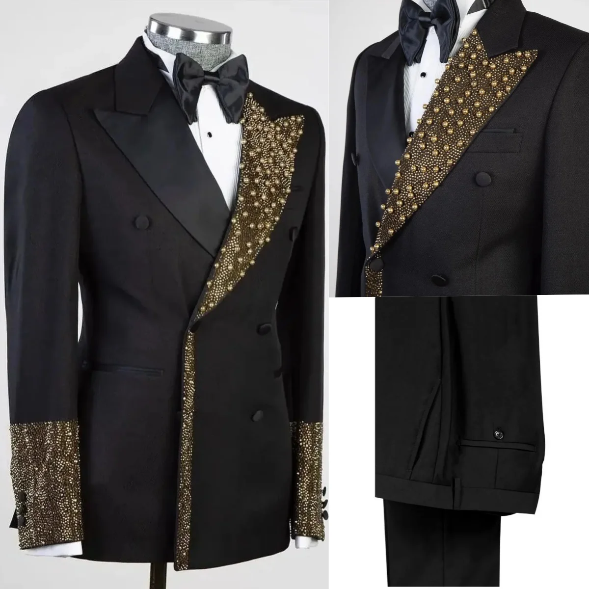 Customized Men Wedding Tuxedos Suits 2 Pieces Sets Groom Party Prom Blazers Sparkly Beaded Crystals Slim Fit Costume Homme