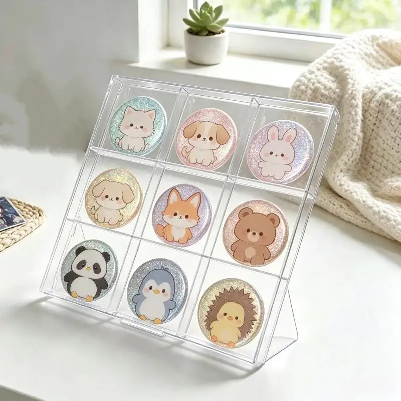 9-Grid Durable Plastic Badge Display Holder Desktop Storage Organizer for Anime Enamel Pin Collectors Daily Display - view 2