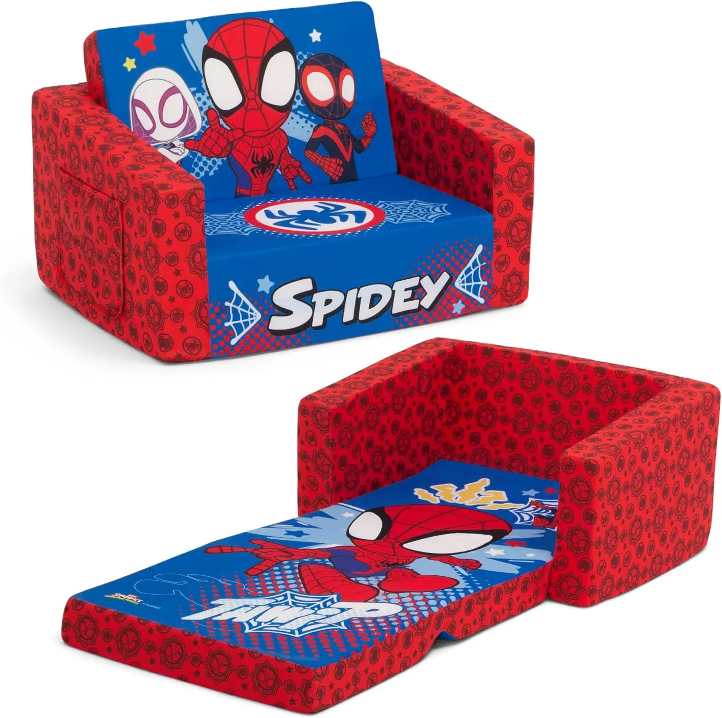 Children Marvel Spidey and His Amazing Friends Cozee Flip-Out Chair - 2-in-1 Convertible Chair to Lounger for Kids