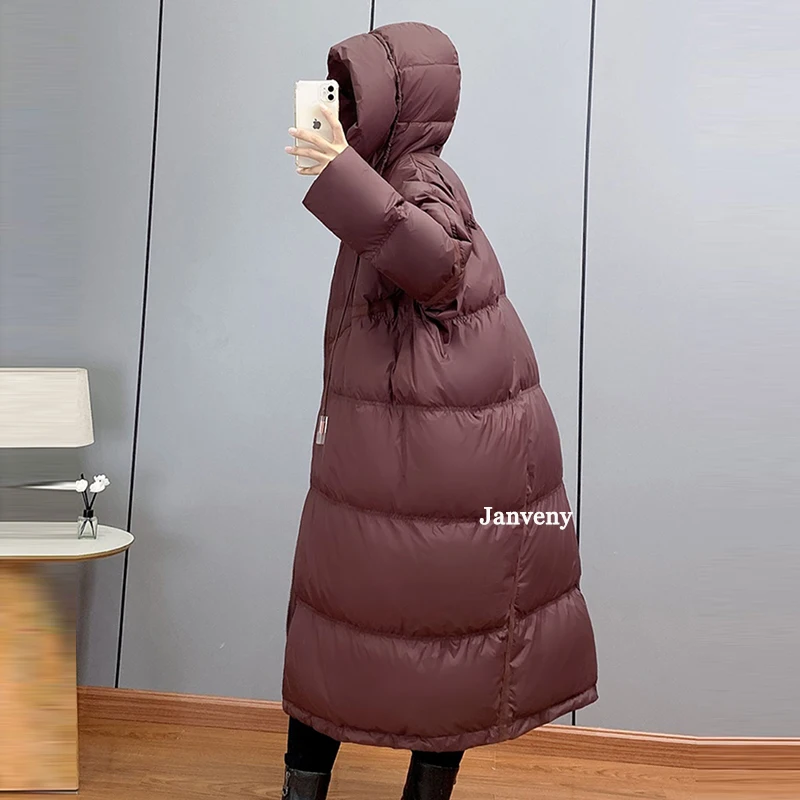 Winter Women Oversize 90% White Duck Down Jackets Thick Warm Loose Puffer Coat Female Long Casual Hooded Parka