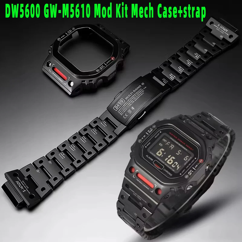 

Комплект для модификации DW5600 GW-M5610: корпус и браслет для Casio DW5600, модифицированный и улучшенный в стиле меха, из нержавеющей стали 316L.