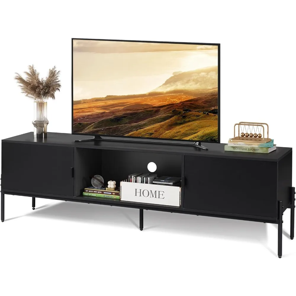 

TV Stand,Modern TV Stand for 65 Inch TV with Storage Space with Open Shelves & 2 Cabinets with Metal Legs for Living Room,Black