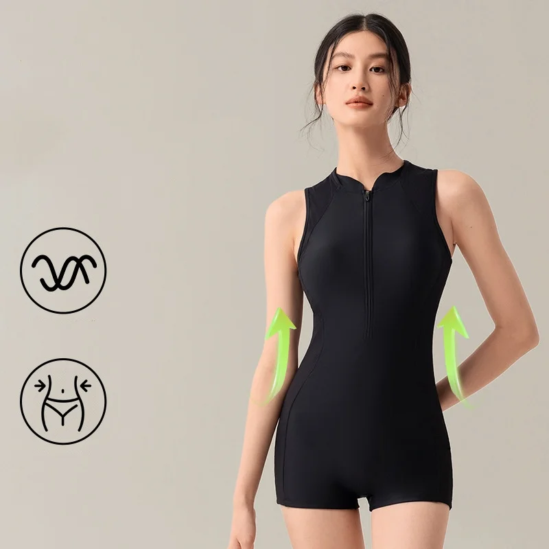 Women One Piece Professional Quick-Dry Nylon Push Up Bathing SwimSuit Sexy Front Zipper WaterProof Surfing Beach SwimWear