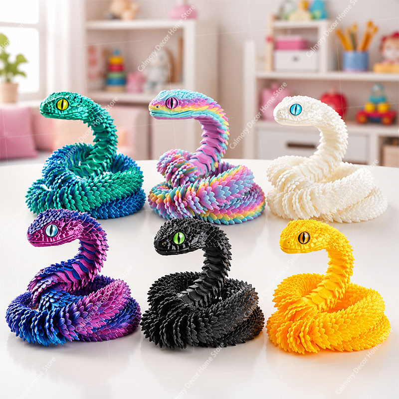  3D Creative Printed Toys Snake Model Sensory Toys Desktop Ornament 3D Printed Snake Desktop Articulated Snake Collectibles 