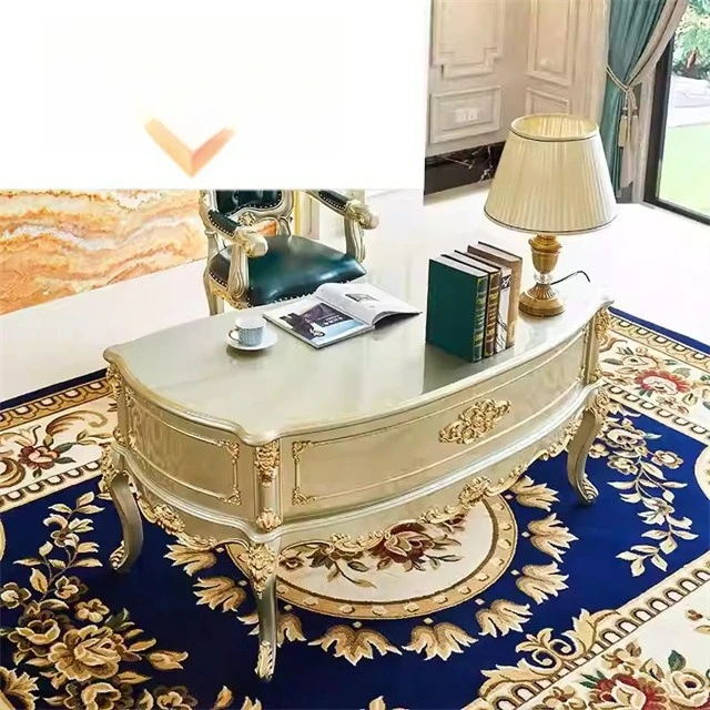 European solid wood hand-carved desk and chair combination leather art book chair neoclassical home desk