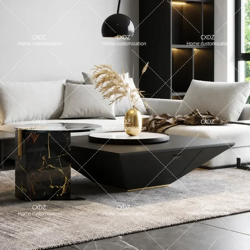 Modern Light Luxury Inverted Triangular Coffee Table with Turntable Square Suspended Design for Small Apartment Living Room
